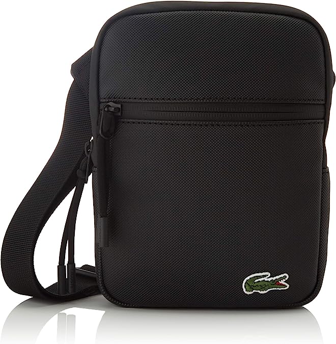 BOLSO LACOSTE FLAT CROSSOVER NEGRO